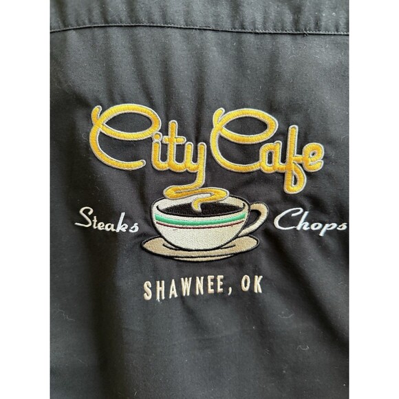Vintage Black Embroidered Bowling Shirt City Cafe Rockabilly Size Large - Picture 3 of 5
